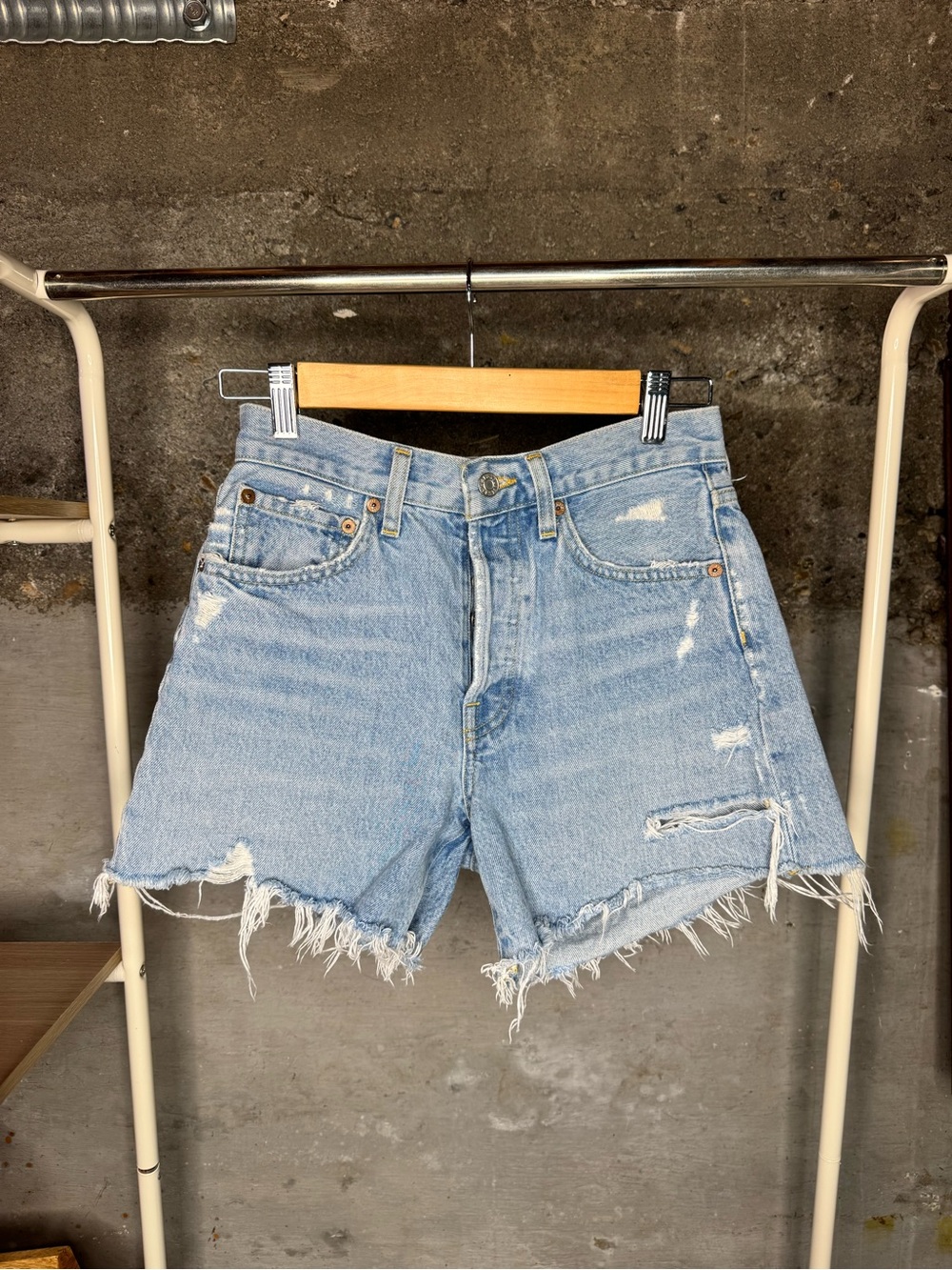 Agolde Parker Long Distressed High-Rise Denim Shorts